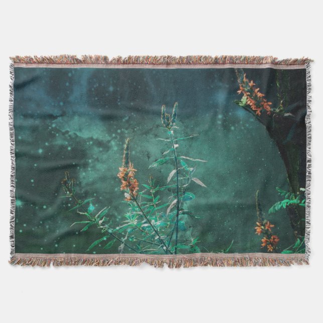Fairy Flowers in the Jade Moonlight Throw Blanket (Front)