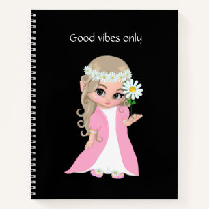 Fairy & Flowers on Black Notebook