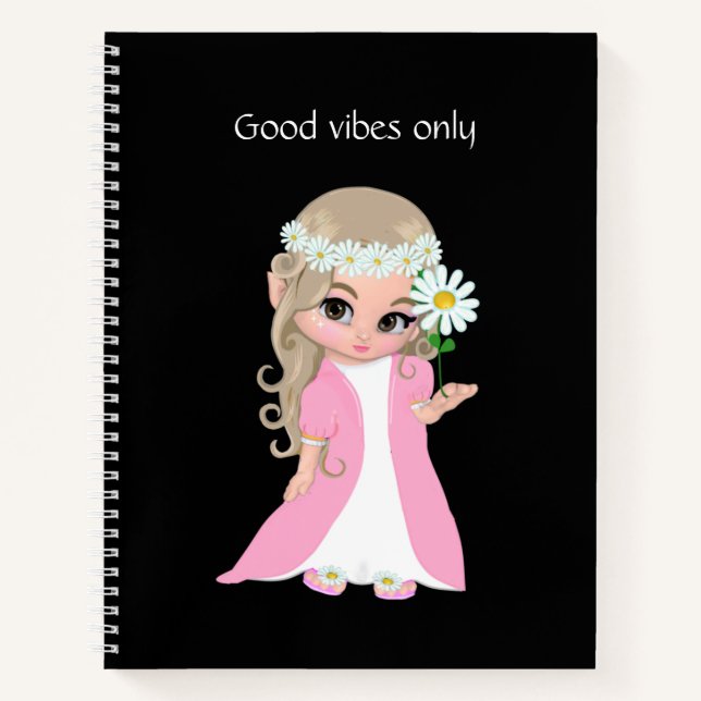Fairy & Flowers on Black Notebook (Front)