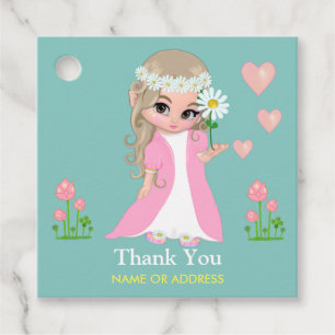 Fairy & Flowers Thank You on Light Blue Sticker Favour Tags