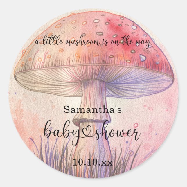 Fairy fly agaric baby shower classic round sticker (Front)