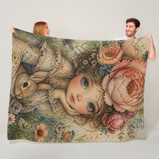 Fairy Forest and Bunny Plush Throw Blanket (In Situ)