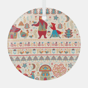 Fairy Forest Animals: Beige Background Glass Ornament