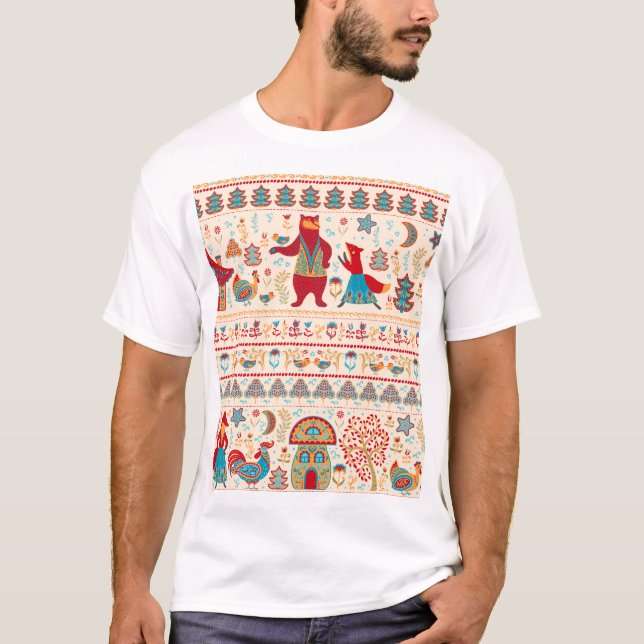 Fairy Forest Animals: Beige Background T-Shirt (Front)