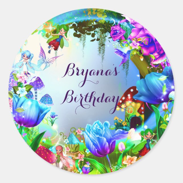 Fairy Forest Enchanted Magical Birthday Party Classic Round Sticker (Front)