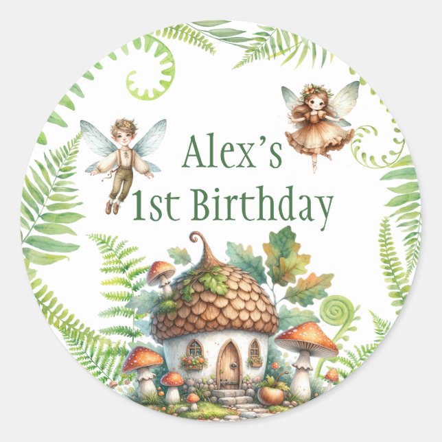 Fairy Forest Garden Gender Neutral 1st Birthday Classic Round Sticker (Front)