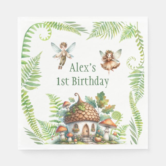 Fairy Forest Garden Gender Neutral 1st Birthday Napkin (Front)