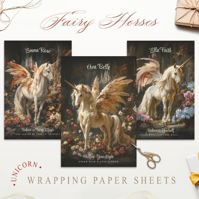 Fairy Forest Unicorn Horse Fairyland Fairytale Wrapping Paper Sheet (Creator Uploaded)