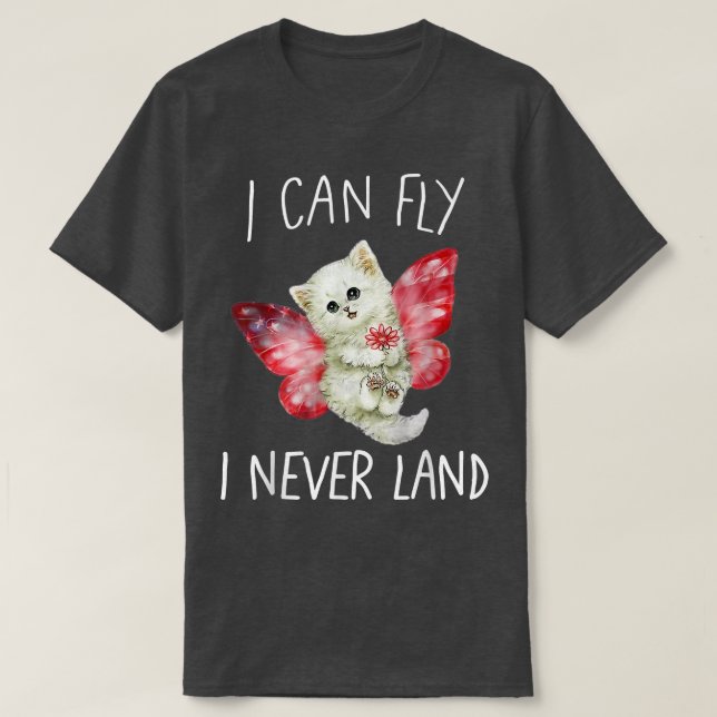 Fairy Funny Cute Cat Tee Cat Kitten Flying Butterf (Design Front)