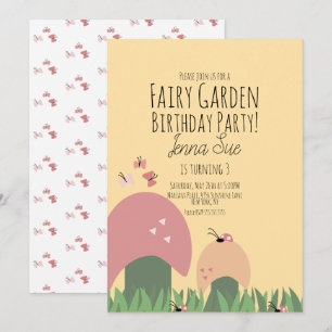 Fairy Garden 1st Birthday Ladybugs Butterflies  Invitation