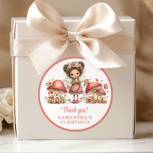 Fairy Garden 7th Birthday Cute Floral Thank You   Classic Round Sticker