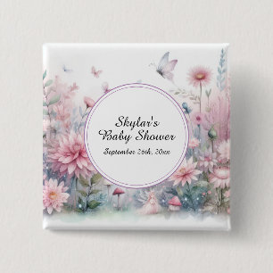 Fairy Garden Baby Shower 2 Inch Square Button