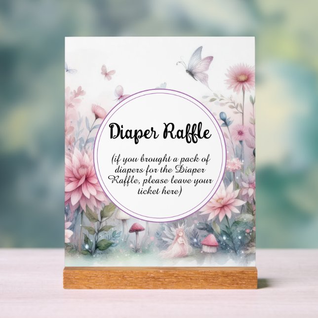Fairy Garden Baby Shower Diaper Raffle Acrylic Sign (Neutral)