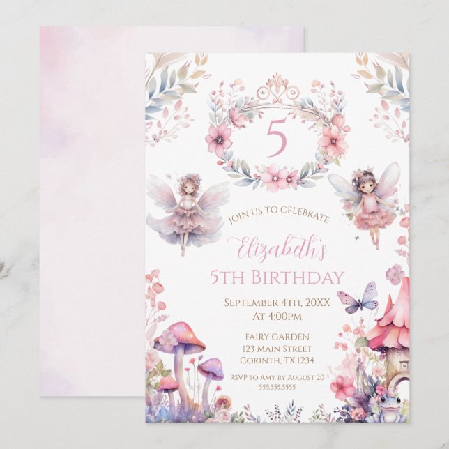 Fairy Garden Birthday Party Invitation (Devant / Derrière)