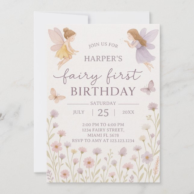 Fairy Garden First Birthday Invitation (Front)