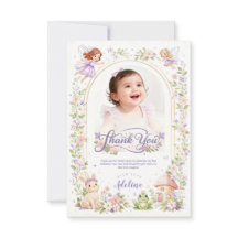 Fairy Garden First Birthday Photo Thank You Card