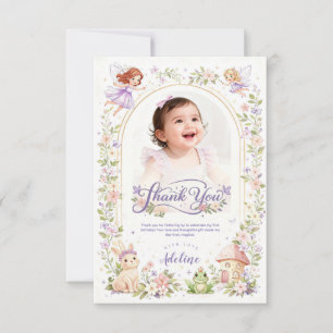 Fairy Garden First Birthday Photo Thank You Card