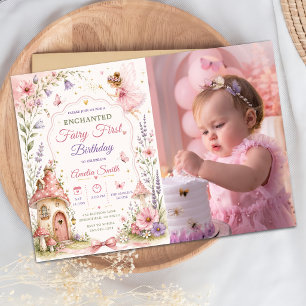 Fairy Garden Floral Girls Birthday Party Photo Invitation