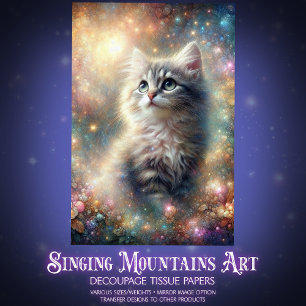 Fairy Garden Kitten Floral Fantasy Decoupage  Tissue Paper