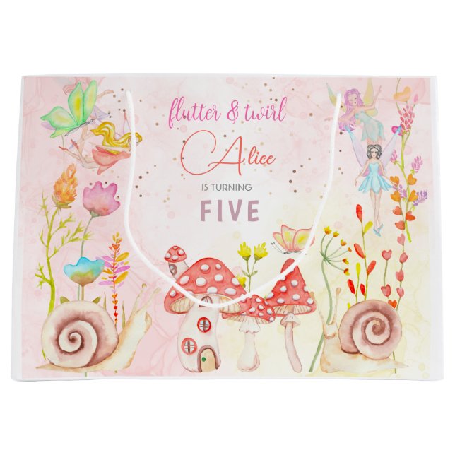 Fairy garden magic girl birthday large gift bag (Front)
