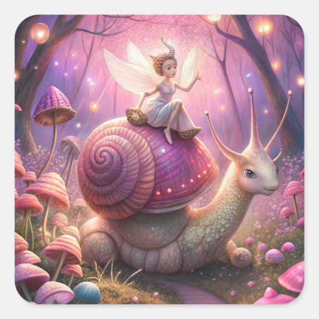 Fairy Garden Snail Square Sticker (Front)