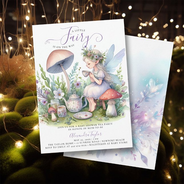 Fairy Garden Tea Party Mushrooms Baby Girl Shower Invitation (enchanted fairy garden tea party girl baby shower invitation magical mushroom village forest cute)