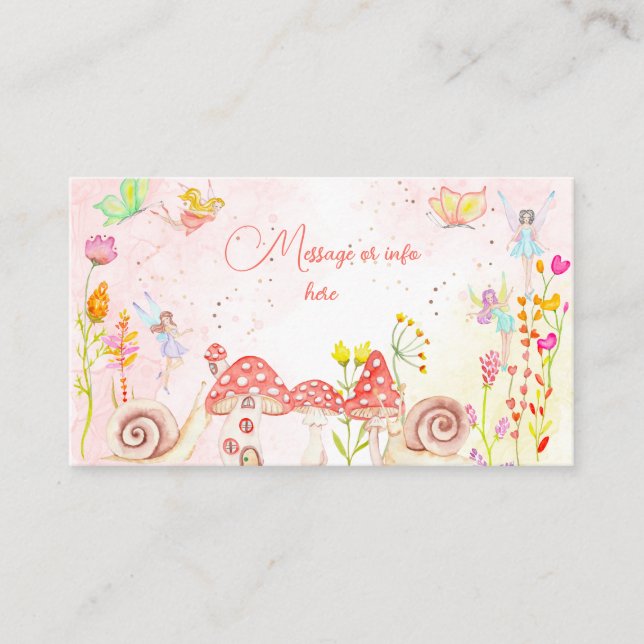 Fairy garden watercolor kids birthday  enclosure card (Front)