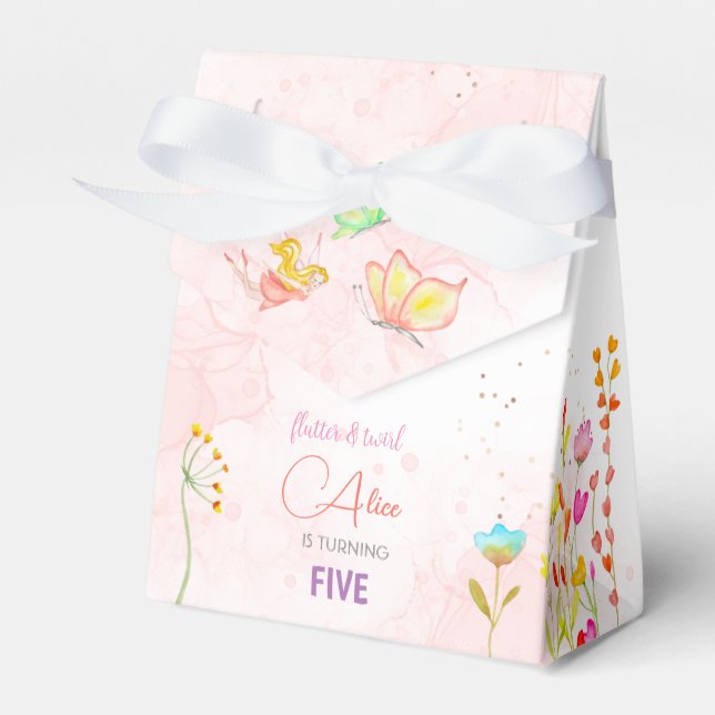 Fairy garden watercolor kids birthday  favor box (Front Side)