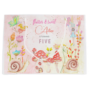 Fairy garden watercolor kids birthday large gift bag