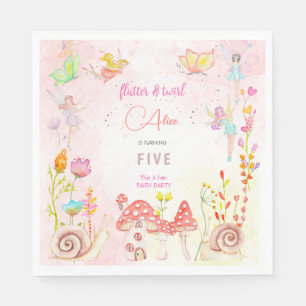 Fairy garden watercolor kids birthday napkin