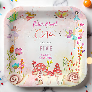 Fairy garden watercolor kids birthday paper plate