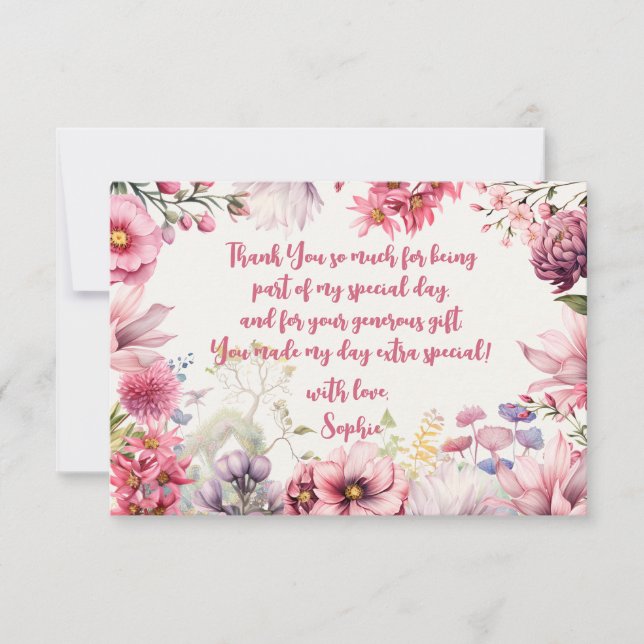 Fairy garden watercolor kids birthday thank you card (Front)