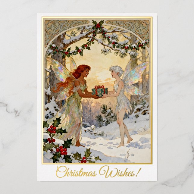 Fairy Gift Exchange  Foil Holiday Card (Front)