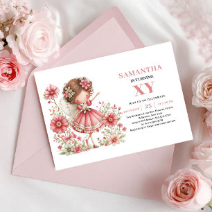Fairy Girl 1er Anniversaire Invitation Rose Floral