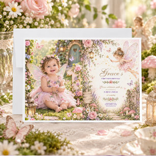 Fairy girl 1st Birthday Enchanted Garden Floral Invitation