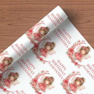 Fairy Girl 1st Birthday Magical Pink Floral  Wrapping Paper