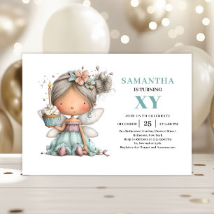 Fairy Girl 4th Birthday Cute Whimsical Pastel  Invitation