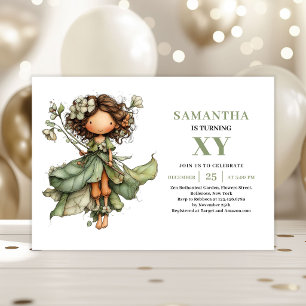 Fairy Girl Birthday Dusty Green Floral Invitation