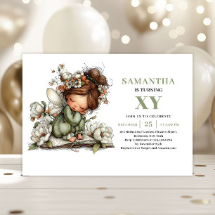 Fairy Girl Birthday Magical Sage Green Invitation
