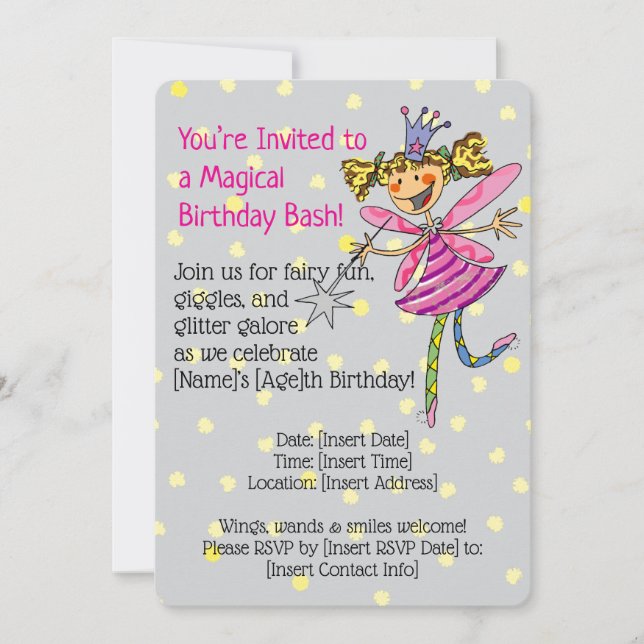 Fairy Girl Birthday Party Invitation   (Front)