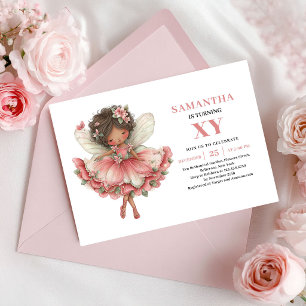 Fairy Girl Birthday Pastel Pink Floral Invitation