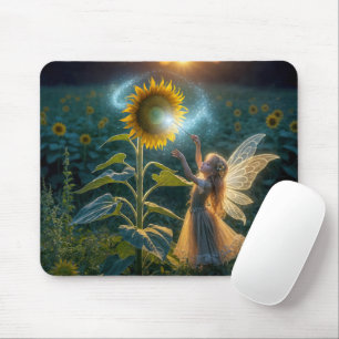 Fairy Girl Casting a Spell On a Sunflower Mouse Pad