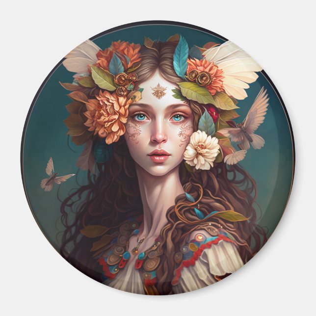 Fairy Girl Fantasy Art Button Magnet (Front)
