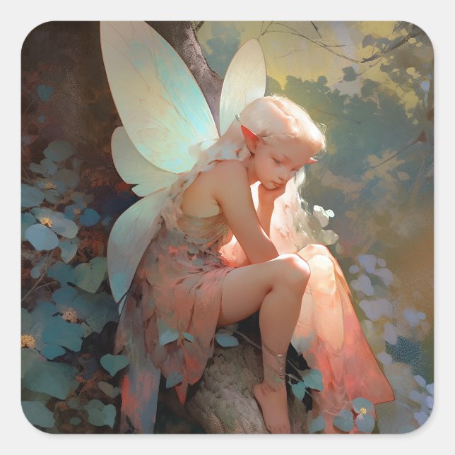 Fairy Girl Fantasy Art Square Sticker (Front)
