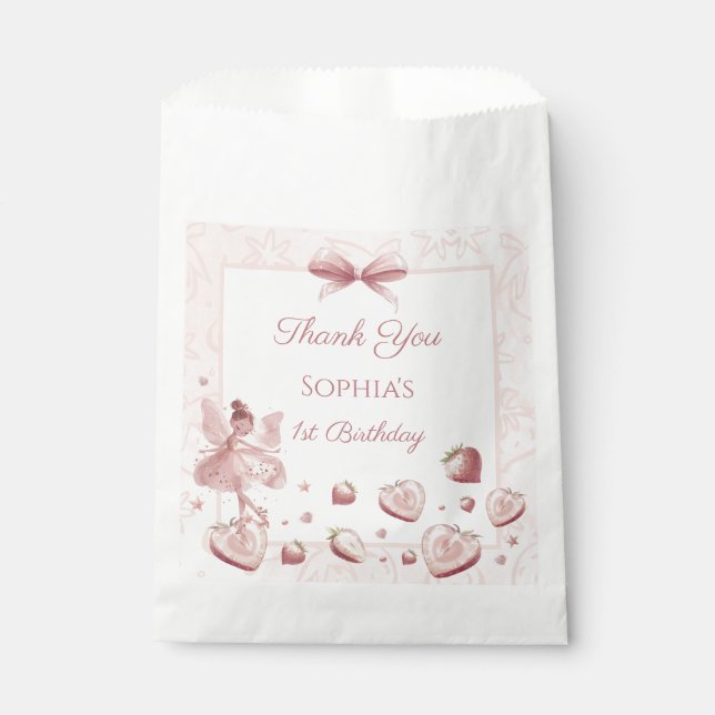 Fairy Girl Strawberry Berry Happy Birthday Favour Bag (Front)