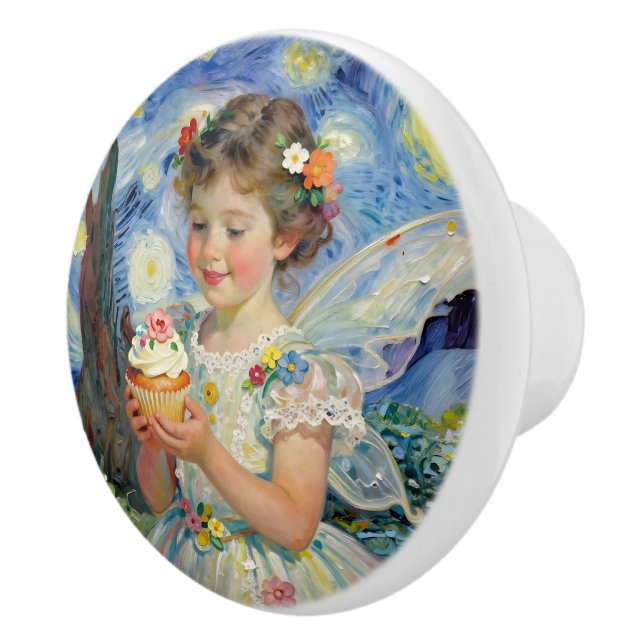 Fairy Girl with Cupcake| Fairytale Ceramic Knob (Right)