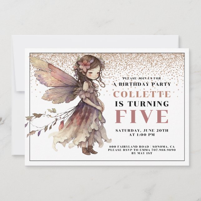 Fairy Girl's 5th Birthday Party Invitation  (Front)