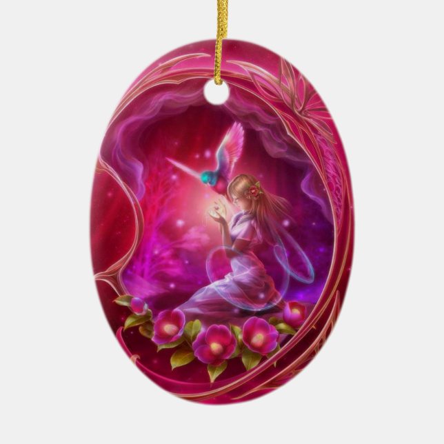 Fairy - Girly Digital Art Ceramic Ornament (Front)