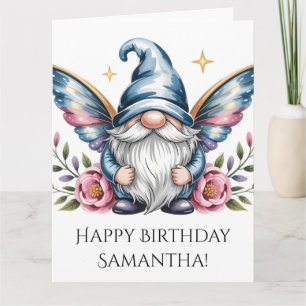 Fairy Gnome and Rose with Custom Text Card