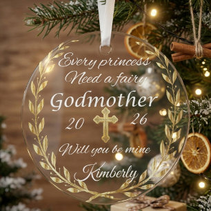 Fairy Godmother Proposal Custom godmother Glass Ornament